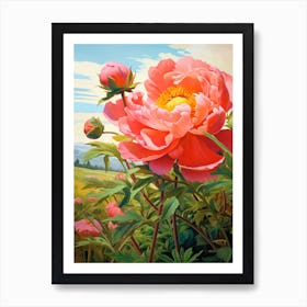 Peony Wildflower In Green Field (2) Art Print