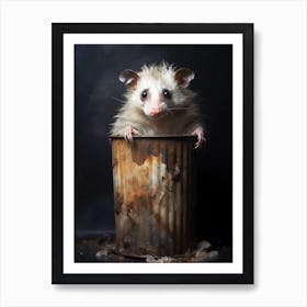 Light Watercolor Painting Of A Possum In Trash Can 3 Art Print