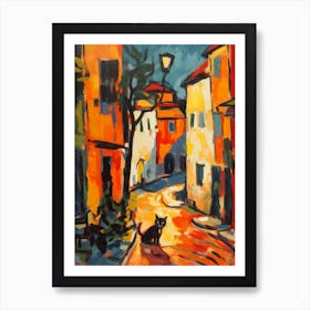 Painting Of Lisbon Portugal With A Cat In The Style Of Fauvism  1 Art Print