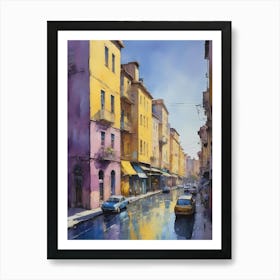 Colored Painting Of A Cityscape,Indigo And Yellow,Purple (25) Art Print