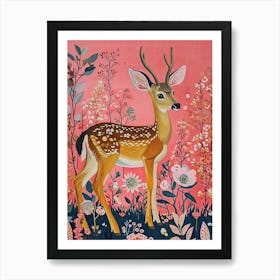 Floral Animal Painting Deer 2 Art Print