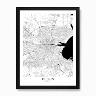 Dublin White Black Map Art Print