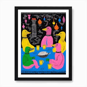 Duckling Colourful Tea Party 1 Art Print
