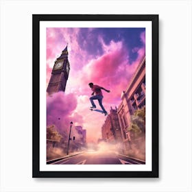 Skateboarding In London, United Kingdom Futuristic 2 Art Print