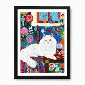 Tea Time With A Angora Cat 7 Art Print