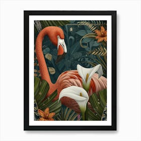 Greater Flamingo And Calla Lily Boho Print 2 Art Print