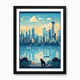 Shanghai, China Skyline With A Cat 0 Art Print