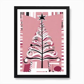 Pink Christmas Tree Cubism Art Print