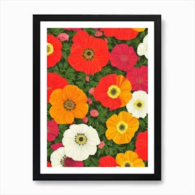 Anemone Repeat Retro Flower Art Print