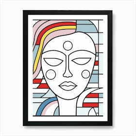 Simple Geometric Face Line Drawing Art Print