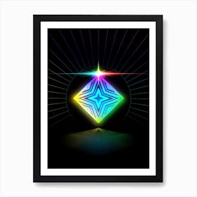 Neon Geometric Glyph in Candy Blue and Pink with Rainbow Sparkle on Black n.0136 Art Print