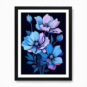 Blue And Pink Flowers 1 Art Print
