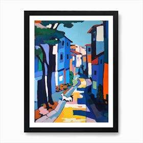 Painting Of A Street In Seoul South Korea With A Cat In The Style Of Matisse 1 Art Print