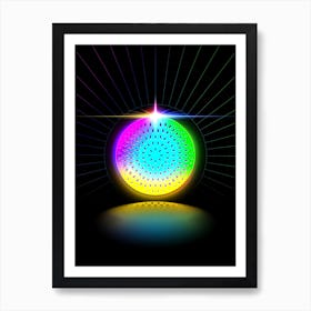 Neon Geometric Glyph in Candy Blue and Pink with Rainbow Sparkle on Black n.0263 Art Print