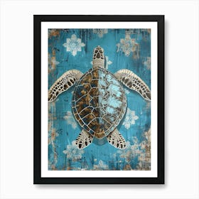 Blue Ornamental Sea Turtle 2 Art Print