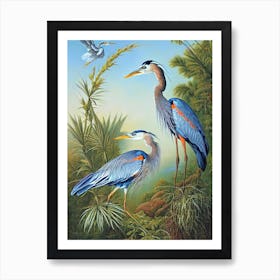 Great Blue Heron 2 Haeckel Style Vintage Illustration Bird Art Print