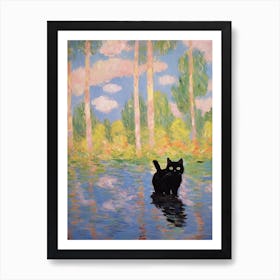 Black Cat And A Monet Inspired Landscape 2 Art Print