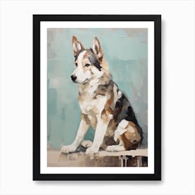 Siberian Husky Dog, Painting In Light Teal And Brown 2 Art Print