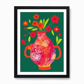 Red Vase With Flowers Art Print