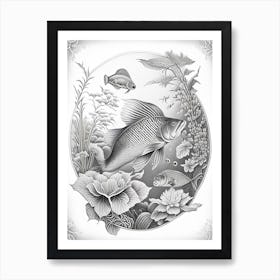 Tancho Koi Fish 1, Haeckel Style Illustastration Art Print