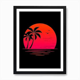 Sunset With Palm Trees Art Print