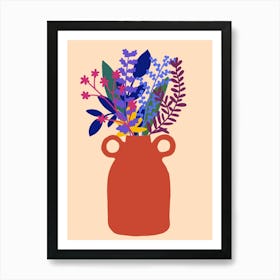 Pop red colorful Vase Of Flowers Art Print