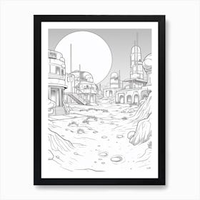 Tatooine (Star Wars) Fantasy Inspired Line Art 4 Art Print