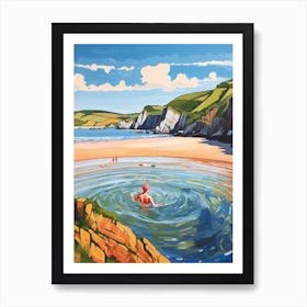 Wild Swimming At Three Cliffs Bay Swansea 1 Art Print