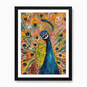 Detailed Peacock With Its Feathers Out Painting Art Print