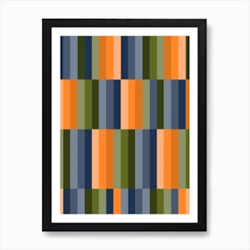 Blue and green and orange stripes Abstract Art Print