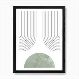 Mid Century Modern Line Art in Sage and Black Art Print