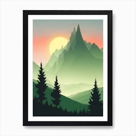 Misty Mountains Vertical Composition In Green Tone 191 Art Print