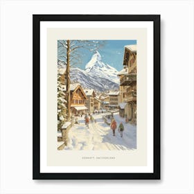 Vintage Winter Poster Zermatt Switzerland 1 Art Print