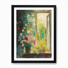 Pansy Flowers On A Cottage Window 4 Art Print