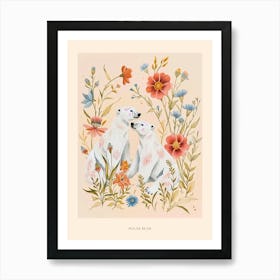 Folksy Floral Animal Drawing Polar Bear 5 Poster Art Print