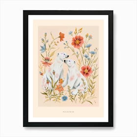 Folksy Floral Animal Drawing Polar Bear 5 Poster Póster