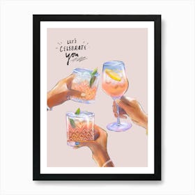 Wine Glass Cocktail Quote Watercolour Art Print in Pink Affiche