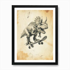 Vintage Dinosaur On A Skateboard 2 Art Print