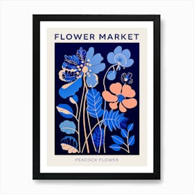 Blue Flower Market Poster Peacock Flower Market Poster 1 Art Print