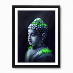 A Buddha statue. Under the water a Buddha statue on a dark background. Poster