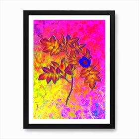 Mountain Rose Bloom Botanical in Acid Neon Pink Green and Blue Art Print