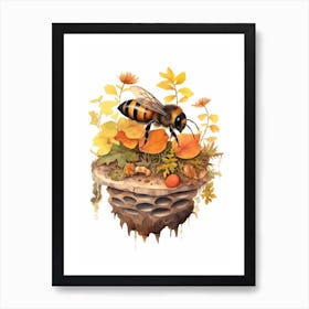 Orange Banded Bee Beehive Watercolour Illustration 1 Art Print