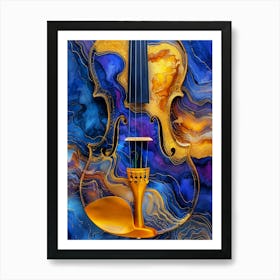 Violin On A Blue Background music art Poster