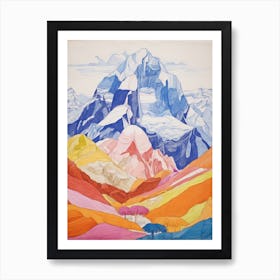 Huascaran Peru 2 Colourful Mountain Illustration Art Print