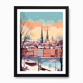 Vintage Winter Travel Illustration Hamburg Germany 2 Art Print