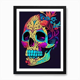 Skull With Vibrant Colors Line Drawing Art Print