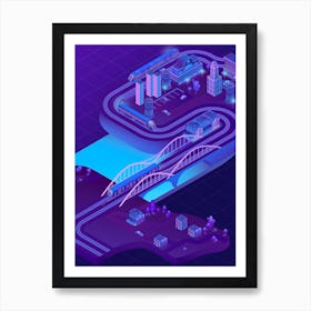 Isometric City - synthwave neon poster Poster