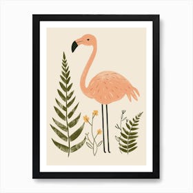 Andean Flamingo And Ferns Minimalist Illustration 4 Art Print