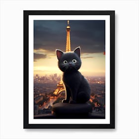 Cat In Paris in front of the Eiffel Tower v2 Art Print