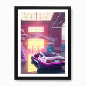 Back To The Future Lab Delorean Vaporwave Pink Art Print